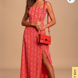 Lulus Red Print Lace-Up Backless Dress